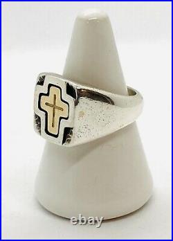 James Avery Retired Gold Cross Signet Ring 14k and Sterling Silver Size 10