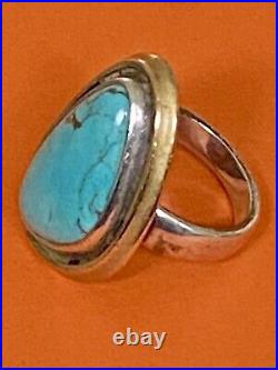 James Avery Retired HTF Silver Bronze Turquoise Puerto De Luna Ring Size 7