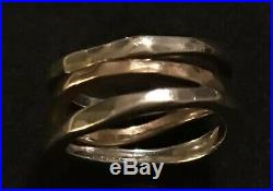 James Avery Retired Hammered Stack 14k Gold Sterling Silver Band Ring Size 9.25
