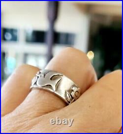 James Avery Retired La Paloma Dove Ring With Flowers NEAT