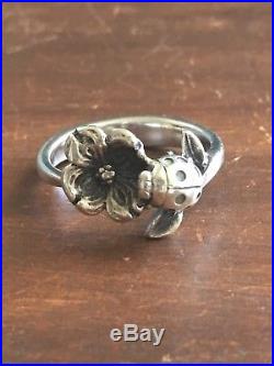 James Avery Retired Ladybug And Dogwood Flower Ring Sterling Silver Sz 7