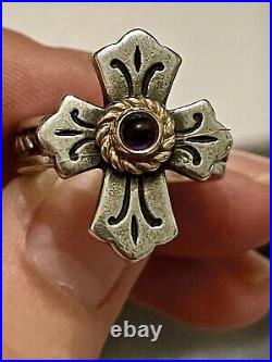 James Avery Retired Lily Amethyst Cross Ring 14k Gold& Silver Size 6 1/2 RARE