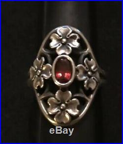 James Avery Retired Rare Dogwood Flower Garnet Ring Size 7.5