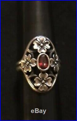 James Avery Retired Rare Dogwood Flower Garnet Ring Size 7.5