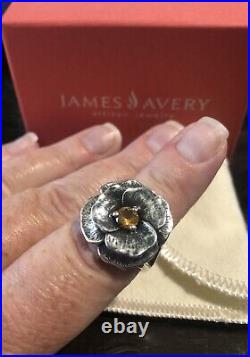 James Avery Retired Silver Citrine Flower Pansy Ring Size 8