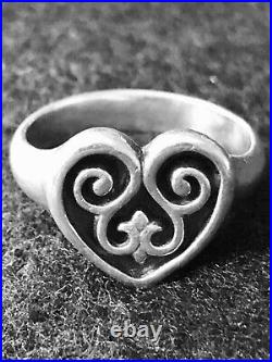 James Avery Retired Silver French Heart Swirl Ring Size 10