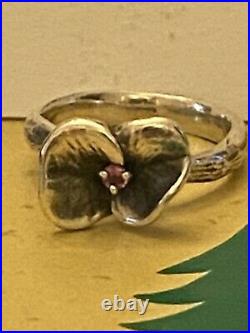 James Avery Retired Silver Pink Stone Petite Blossom Ring Size 7.5
