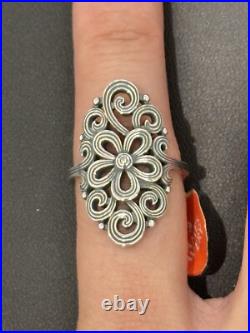 James Avery Retired Sterling Full Bloom Tracery Scrolled Floral Ring Size 9