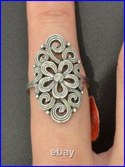 James Avery Retired Sterling Full Bloom Tracery Scrolled Floral Ring Size 9