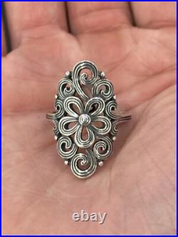 James Avery Retired Sterling Full Bloom Tracery Scrolled Floral Ring Size 9
