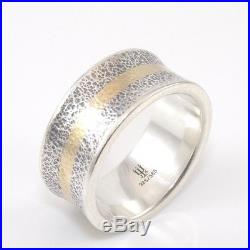 James Avery Retired Sterling Silver 14K Yellow Gold Center Concave Ring Size 9