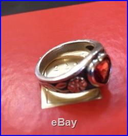 James Avery Retired Sterling Silver & 14k Gold Garnet Heart Ring Sz 5 Gift Bx