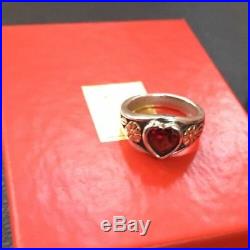 James Avery Retired Sterling Silver & 14k Gold Garnet Heart Ring Sz 5 Gift Bx