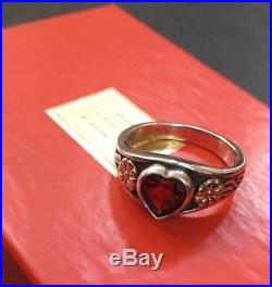 James Avery Retired Sterling Silver & 14k Gold Garnet Heart Ring Sz 6.25 Gift Bx