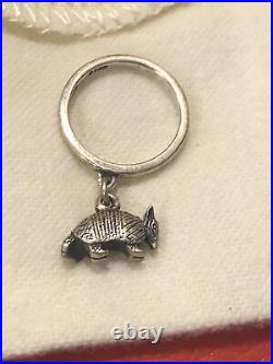 James Avery Retired Sterling Silver Armadillo Dangle Charm Ring Size 4.5 Rare