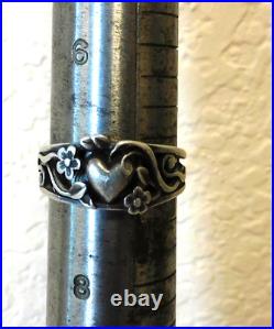 James Avery Retired Sterling Silver Heart & Flower Vine Ring Sz 7