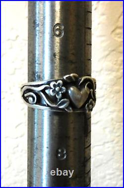 James Avery Retired Sterling Silver Heart & Flower Vine Ring Sz 7