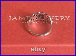 James Avery Retired Sterling Silver Oval Blue Topaz Scrolled Hearts Ring/Size-7