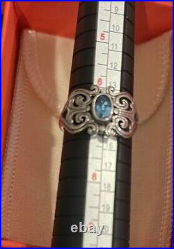 James Avery Retired Sterling Silver Oval Blue Topaz Scrolled Hearts Ring/Size-7