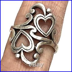 James Avery Ring Double Heart Scroll Sz 7.5 Retired Sterling Silver 925