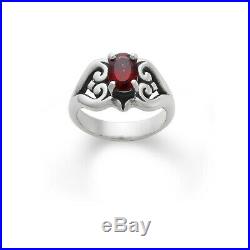 James Avery Scrolled Heart Ring with Garnet Excellent Preowned Condition Size 7.5