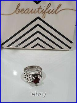James Avery Size 6.5 Sterling Silver Adoree Swirl Ring Oval Red Garnet Stone