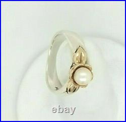 James Avery Sterking Silver/ 14k Yellow Gold Flower Ring With Pearl Size-7