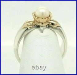 James Avery Sterking Silver/ 14k Yellow Gold Flower Ring With Pearl Size-7