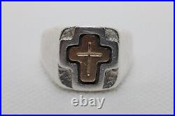 James Avery Sterling Silver 14K Gold Cross Ring Size 9 Retired Pre Owned