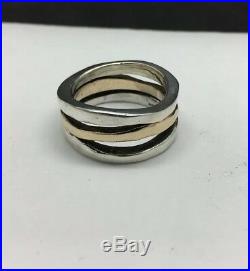 James Avery Sterling Silver/14K Yellow Gold Stacked Hammered Ring Size 7 Retired