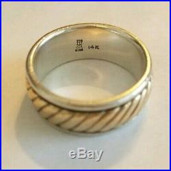 James Avery Sterling Silver & 14k Gold Rope Wedding Band Ring Size 9