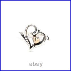 James Avery Sterling Silver & 14k Yellow Gold Vintage Heart Ring Sz 8
