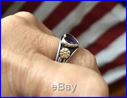 James Avery Sterling Silver Amethyst HEART Ring 14k Gold Flowers RETIRED Size 5