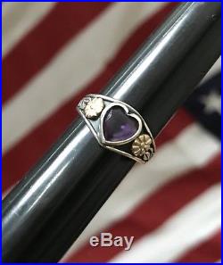 James Avery Sterling Silver Amethyst HEART Ring 14k Gold Flowers RETIRED Size 5