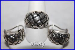 James Avery Sterling Silver Basket Weave Woven Ring Sz 10 & Earrings Set