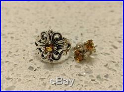 James Avery Sterling Silver Citrine Spanish Lace Ring Size 5.5 and Ear Posts