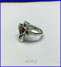 James Avery Sterling Silver Cross with Heart Garnet Ring Size 4 Retired