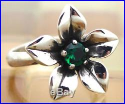James Avery Sterling Silver Flower Ring WithGreen Emerald Size 8, 6.4G RETIRED