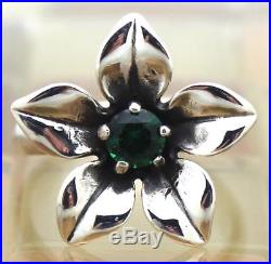 James Avery Sterling Silver Flower Ring WithGreen Emerald Size 8, 6.4G RETIRED