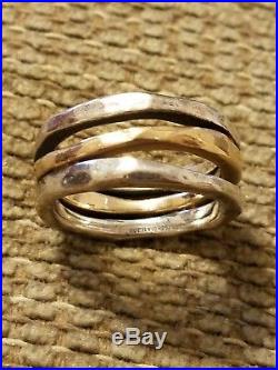 James Avery Sterling Silver Gold Stacked Hammered Ring Sz 8, to be retired soon
