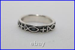 James Avery Sterling Silver Ichthus Fish & Cross Band Size 5.75 Retired