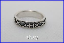 James Avery Sterling Silver Ichthus Fish & Cross Band Size 5.75 Retired