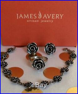 James Avery Sterling Silver Large Rose Blossom Earrings And Ring Set-Please Read