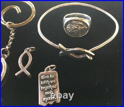 James Avery Sterling Silver Lot- Eagle Ring, Sand Dollar, Chain, 3 Ichthus Piece