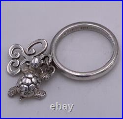 James Avery Sterling Silver Retired 2 Charms Dangle Ring Turtle & Butterfly Sz 4