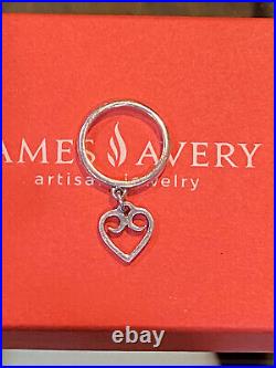 James Avery Sterling Silver Ring Open Heart Charm Dangle Size 4