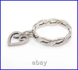 James Avery Sterling Silver Scroll Heart Dangle Charm Braided Ring Size 4.5 LLK4