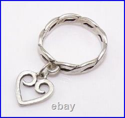 James Avery Sterling Silver Scroll Heart Dangle Charm Braided Ring Size 4.5 LLK4