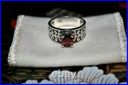 James Avery Sterling Silver Scrolled Adoree Garnet Ring Sz 8