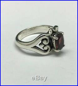James Avery Sterling Silver Scrolled Heart Garnet Ring Size 8.5
